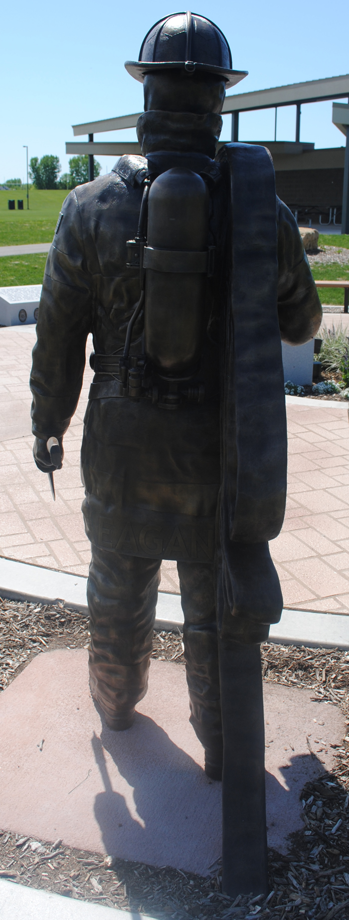 Firefighter statue - rear view